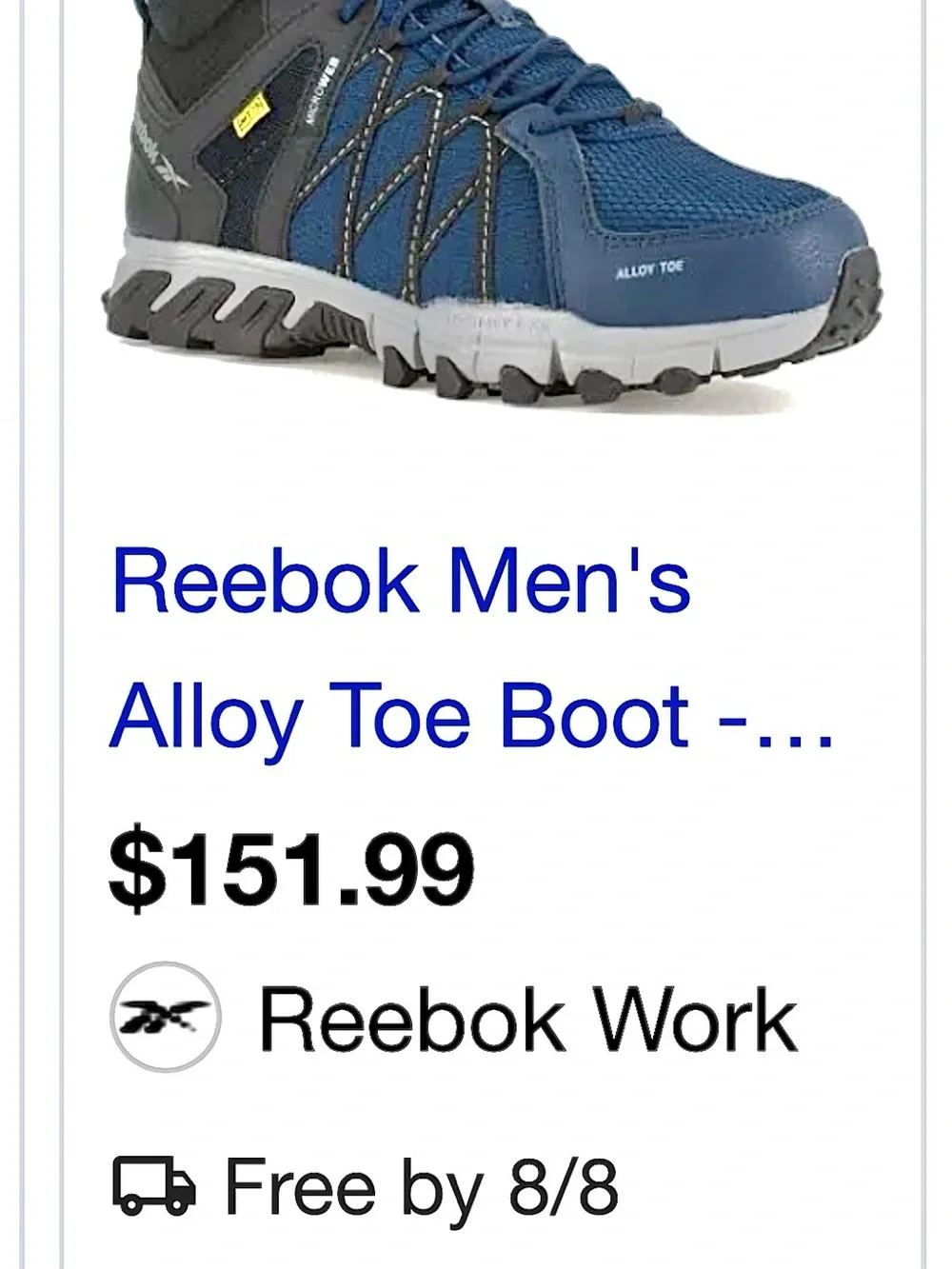 Reebok Men's Navy and Black Alloy Toe Work Boot